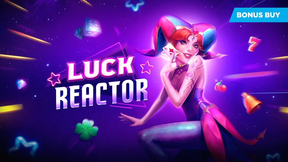Tampilan visual futuristik dan neon dari slot Luck Reactor oleh Evoplay
